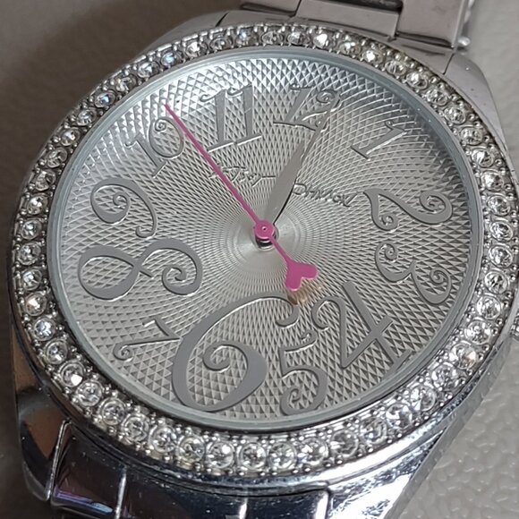 Untested Very Pretty Betsey Johnson Silver Tone And Pink Watch - Picture 1 of 10